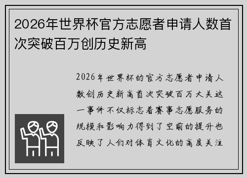 2026年世界杯官方志愿者申请人数首次突破百万创历史新高